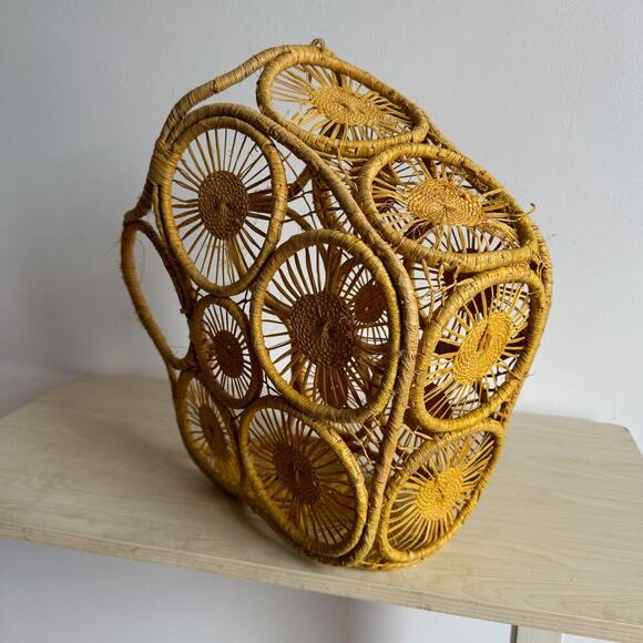 Yellow Straw Sunburst Raffia Open Woven Tote Bag - Picture 2 of 6